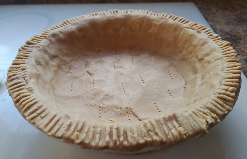 Gluten-free pie crust, ready to go into the oven