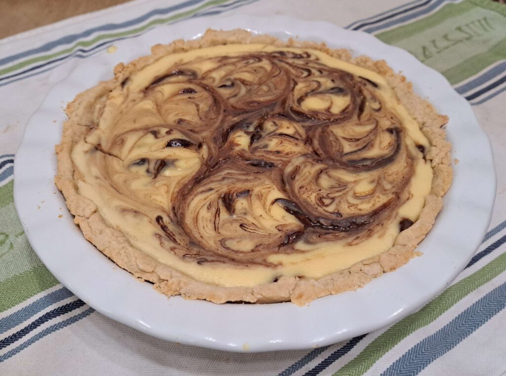 GF Rum-Vanilla Custard Pie with Chocolate Chips